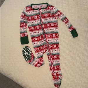 Holiday Fair Isle Kids Footed One-Piece Pajamas in Red & Green